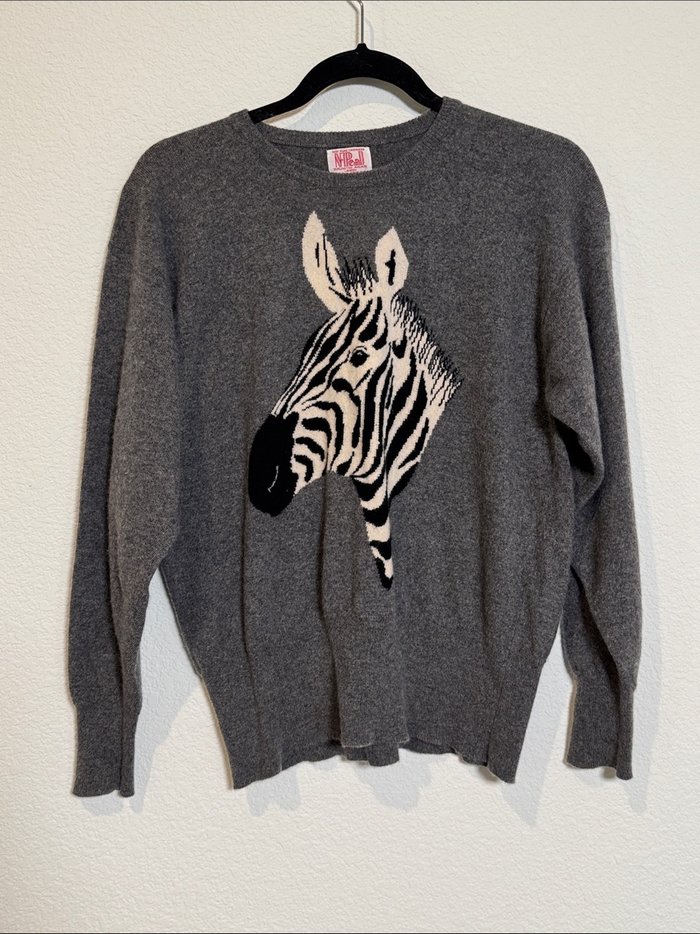 N Peal Vtg 80s Scotland Zebra Grey Cashmere Sweater Burlington Arcade RARE